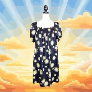 ModCloth Black & Yellow Celestial 90s Nostalgia Babydoll Mini Dress Size L